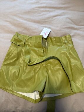 Women’s Olive Green Faux Leather High-Waist Shorts